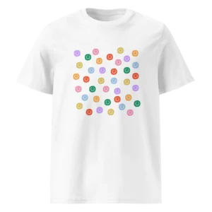 Happy-smiles-rainbow-unisex-organic-cotton-t-shirt-white-front-687c0084e9265