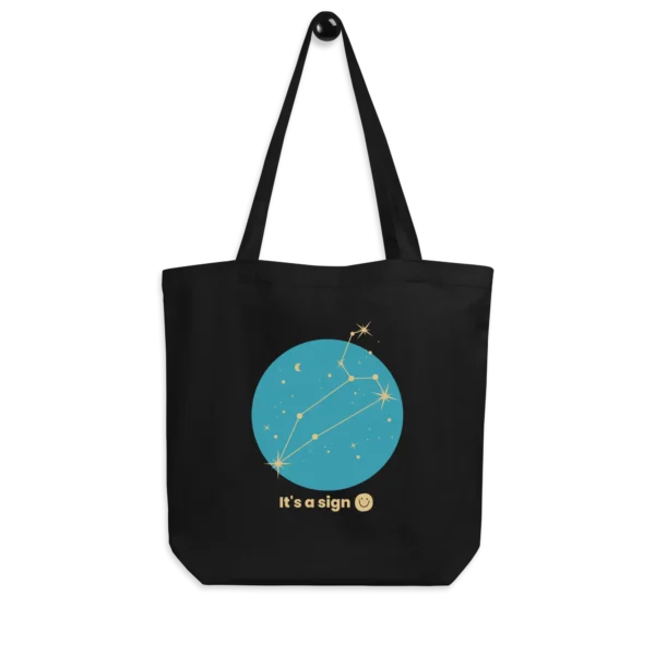 It's-a-sign,-leo-eco-tote-bag-black-front-68990015b318c