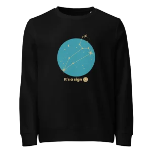 It's-a-sign,-leo-unisex-organic-sweatshirt-black-front-6899003b525c8