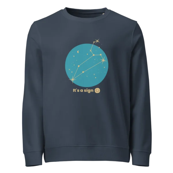 It's-a-sign,-leo-unisex-organic-sweatshirt-french-navy-front-6899003b52d89