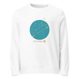 It's-a-sign,-leo-unisex-organic-sweatshirt-white-front-6899003b5343b