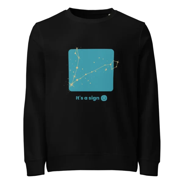 It's-a-sign,-pisces-unisex-organic-sweatshirt-black-front-6898fec7db03c