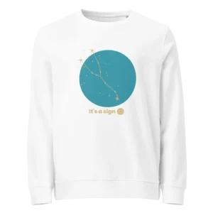 It's-a-sign,-taurus-unisex-organic-sweatshirt-white-front-6898fcb7019bb