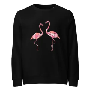 free-as-a-bird-flamingos-unisex-organic-sweatshirt-black-front-6876d0fa2c560