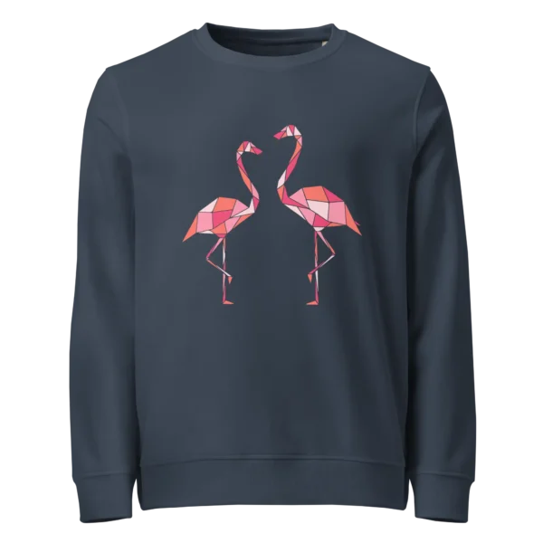 free-as-a-bird-flamingos-unisex-organic-sweatshirt-french-navy-front-687e9f013d4a4