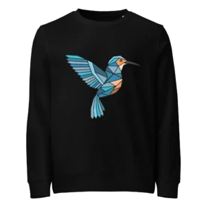 free-as-a-bird-kingfisher-unisex-organic-sweatshirt-black-front-687810606d46a