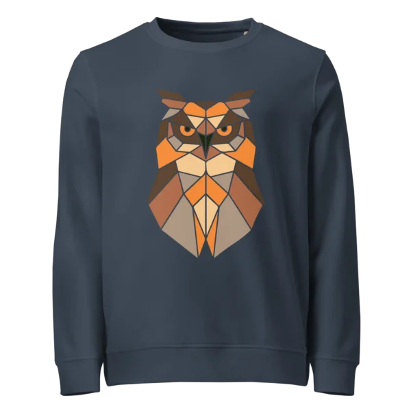 free-as-a-bird-owl-unisex-organic-sweatshirt-french-navy-front-687aa11596ecb
