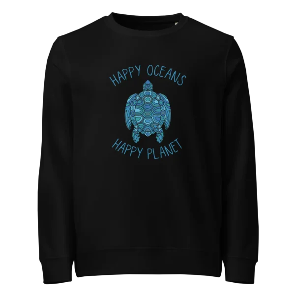happy-oceans-shelly-unisex-organic-sweatshirt-black-front-6876a2646df6a
