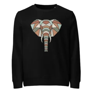 into-the-wild-elephant-unisex-organic-sweatshirt-black-front-6876a9be01e37